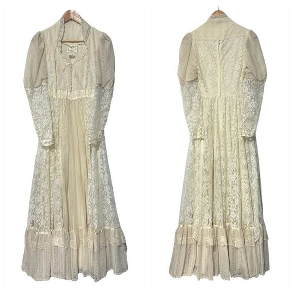 Vintage Gunne Sax Romantic Renaissance Style Lace Wedding Dress Size 5 - Picture 5 of 15